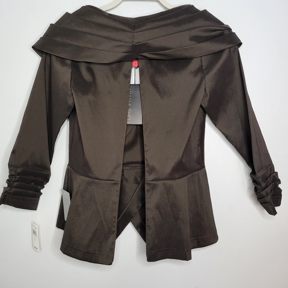 Tadashi Shoji Mother Of The Bride Taffeta Top ONLY Size 4 Espresso Brown Jewel - Picture 3 of 16